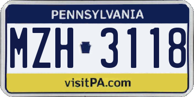 PA license plate MZH3118