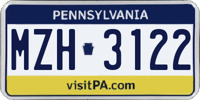 PA license plate MZH3122
