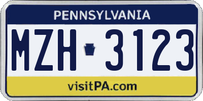 PA license plate MZH3123