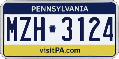 PA license plate MZH3124