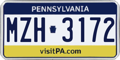 PA license plate MZH3172