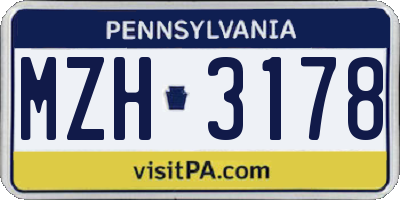 PA license plate MZH3178