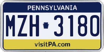 PA license plate MZH3180