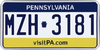 PA license plate MZH3181