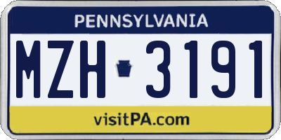 PA license plate MZH3191