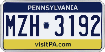 PA license plate MZH3192