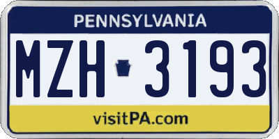 PA license plate MZH3193