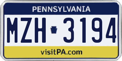 PA license plate MZH3194