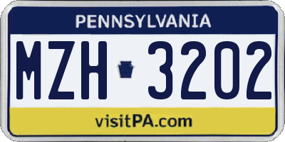 PA license plate MZH3202