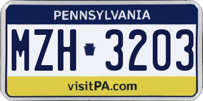 PA license plate MZH3203