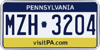 PA license plate MZH3204