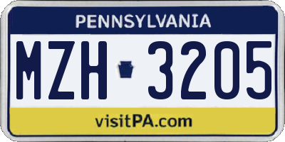 PA license plate MZH3205