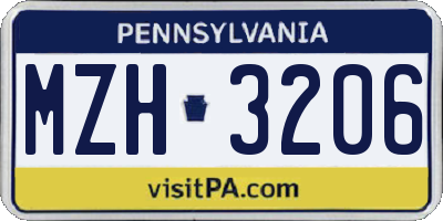 PA license plate MZH3206