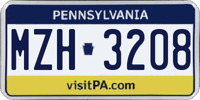 PA license plate MZH3208