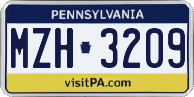 PA license plate MZH3209