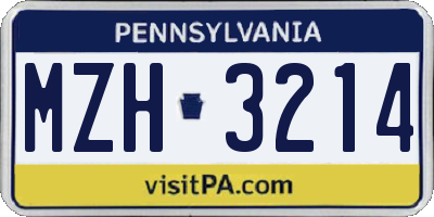 PA license plate MZH3214