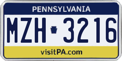 PA license plate MZH3216