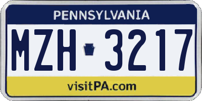 PA license plate MZH3217