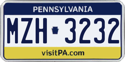 PA license plate MZH3232
