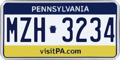 PA license plate MZH3234
