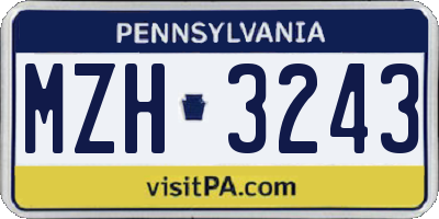PA license plate MZH3243