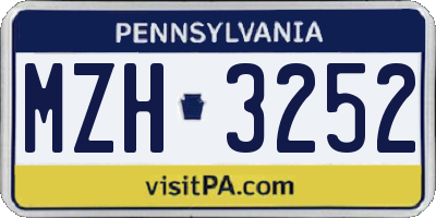 PA license plate MZH3252