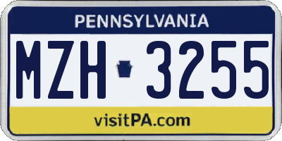 PA license plate MZH3255
