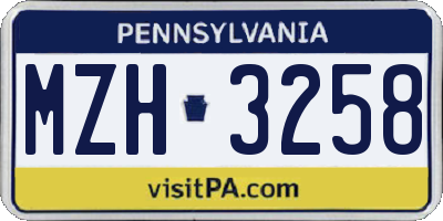PA license plate MZH3258