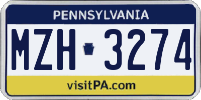PA license plate MZH3274