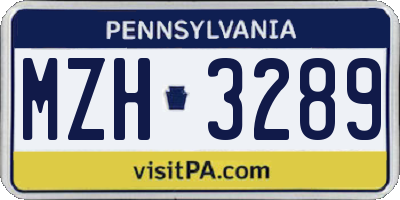 PA license plate MZH3289