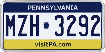 PA license plate MZH3292