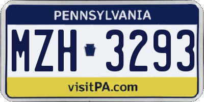 PA license plate MZH3293