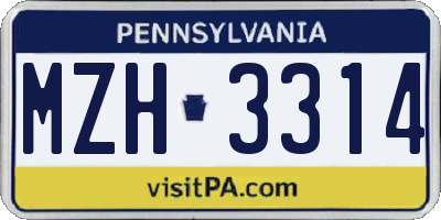 PA license plate MZH3314