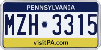 PA license plate MZH3315