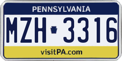 PA license plate MZH3316