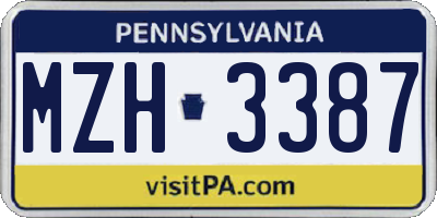PA license plate MZH3387