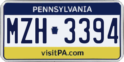PA license plate MZH3394