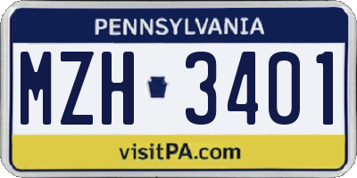 PA license plate MZH3401