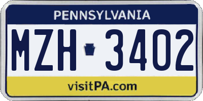 PA license plate MZH3402