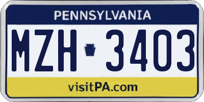 PA license plate MZH3403