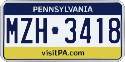 PA license plate MZH3418