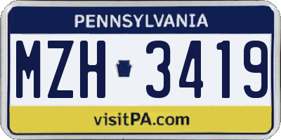 PA license plate MZH3419