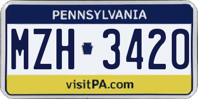 PA license plate MZH3420
