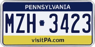 PA license plate MZH3423