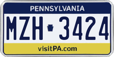 PA license plate MZH3424