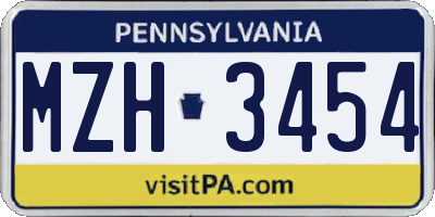 PA license plate MZH3454