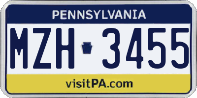PA license plate MZH3455