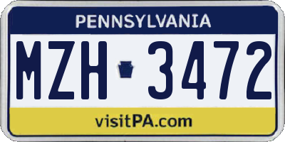 PA license plate MZH3472