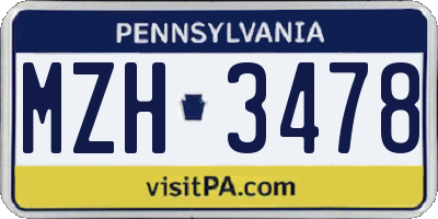 PA license plate MZH3478