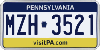 PA license plate MZH3521